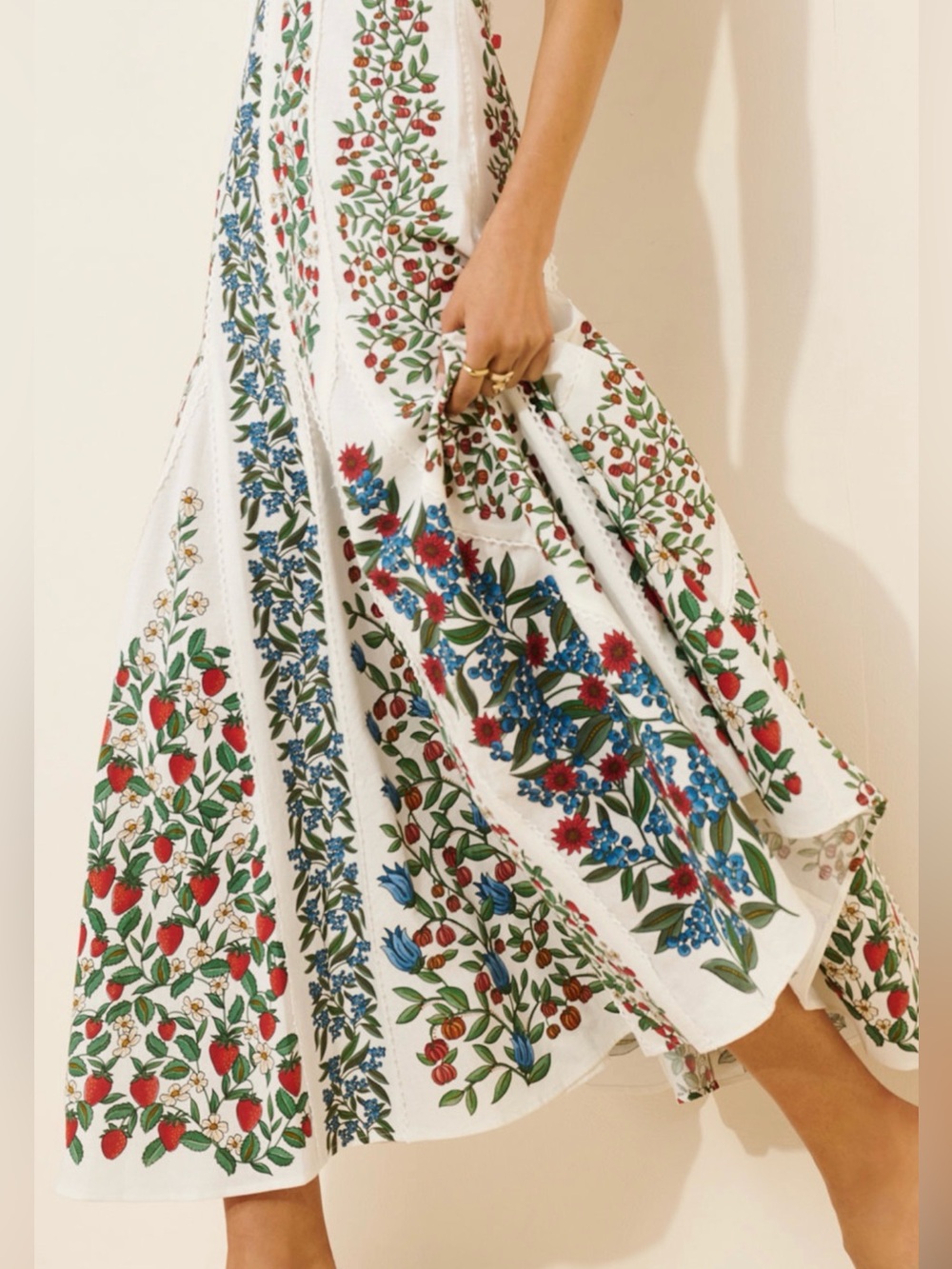 FARM Rio Off-White Fruit Beauty 4th of July linen Maxi Dress M - Picture 9 of 10